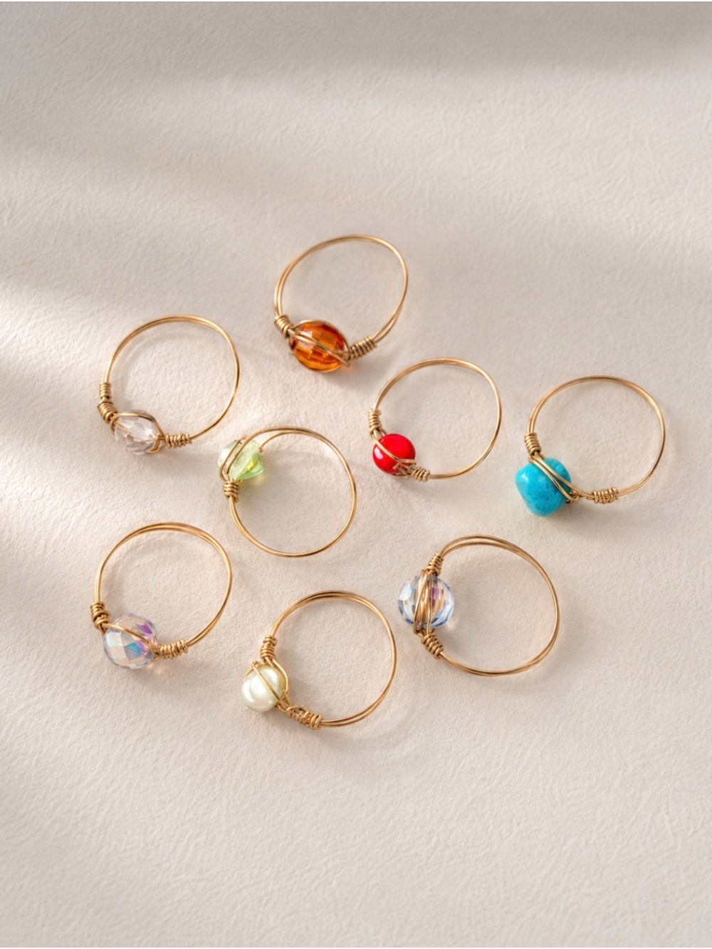 Handmade Beaded Wire Ring Set — 8 Rings ✨